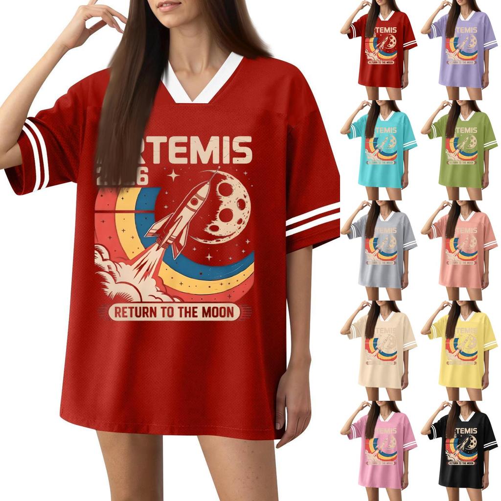 Women's Fashion Short-Sleeved V-Neck Printed Sports T-Shirt