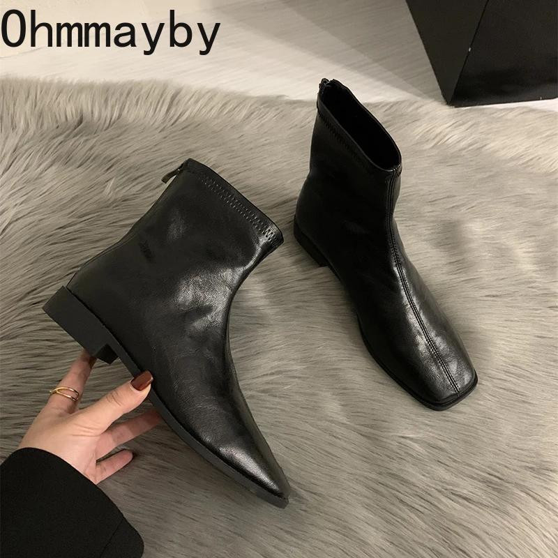 Spring Autumn Women Modern Ankle Boots Fashion Square Toe Short Booties Ladies Casual Low Heel Shoes