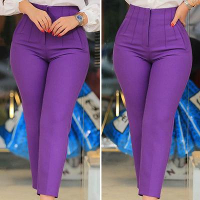 Women High Waist Pleated Suit Pants Pockets Ninth-Length Solid Color Straight Leg