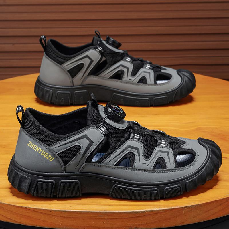 

Summer Men s Sandals PU Leather Mens Casual Shoes Outdoor Beach Shoes Hollow Out Male Roman Shoes Leisure Walk Sandaly 44 сірий