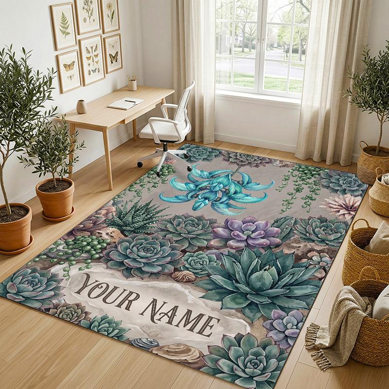 Strawberry Theme Soft Crystal Velvet Rug Custom Name & Text Print Non Slip Floor Rug for Bedroom Living Room