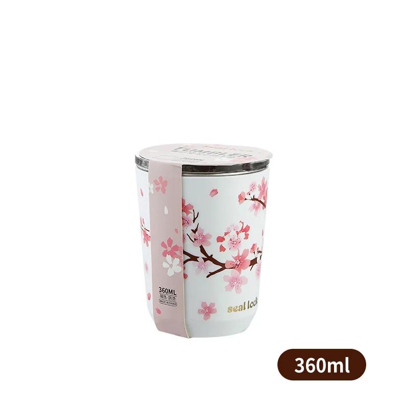 

Термокружка з нержавіючої сталі Cherry Blossom з кришкою, подвійна стінка, кавова герметична чашка для води, подорожі, кемпінг, чай, стакан, посуд для напоїв 301-600ml