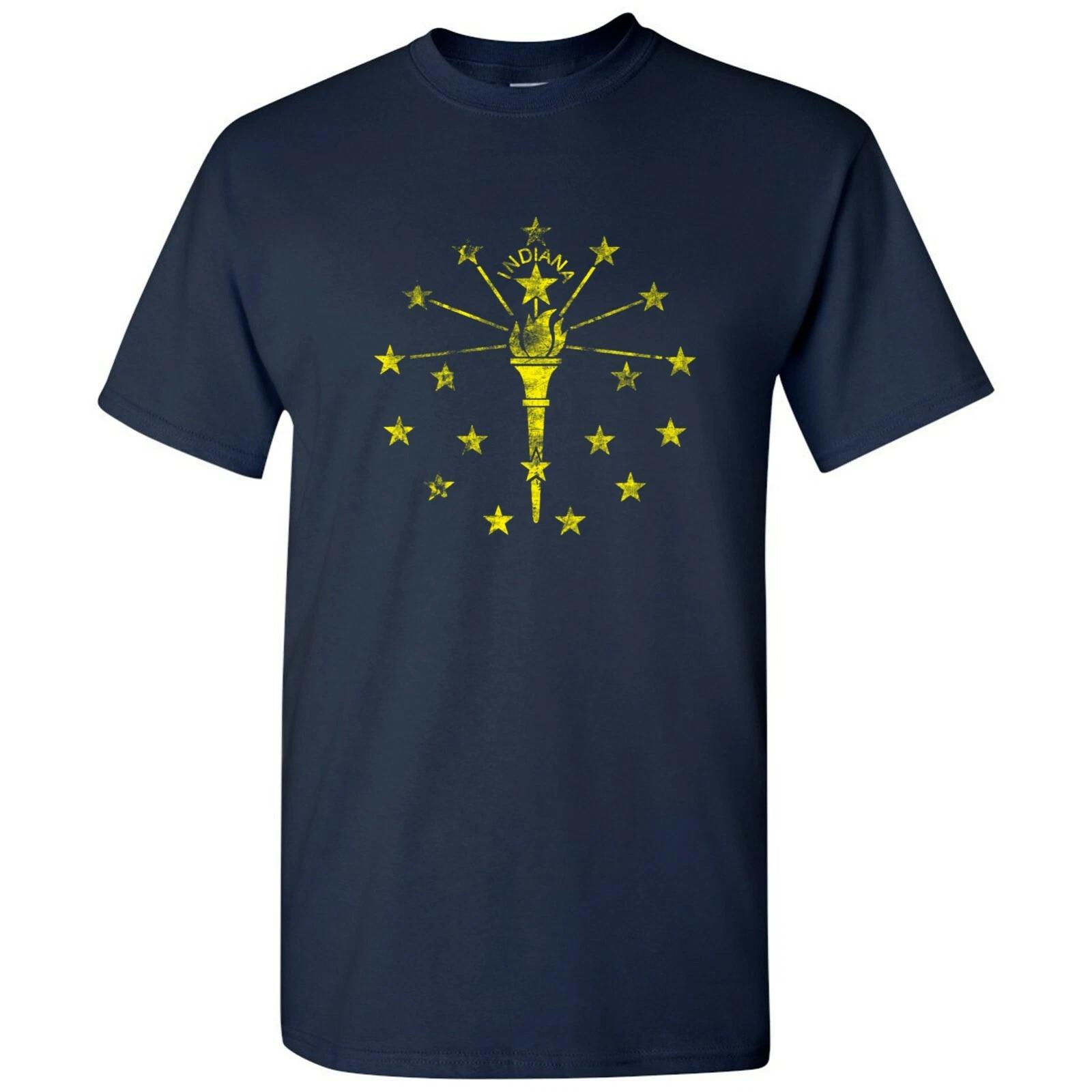Indiana State Flag - Hometown Pride Local Souvenir Basic Cotton T-Shirt - Navy 4XL