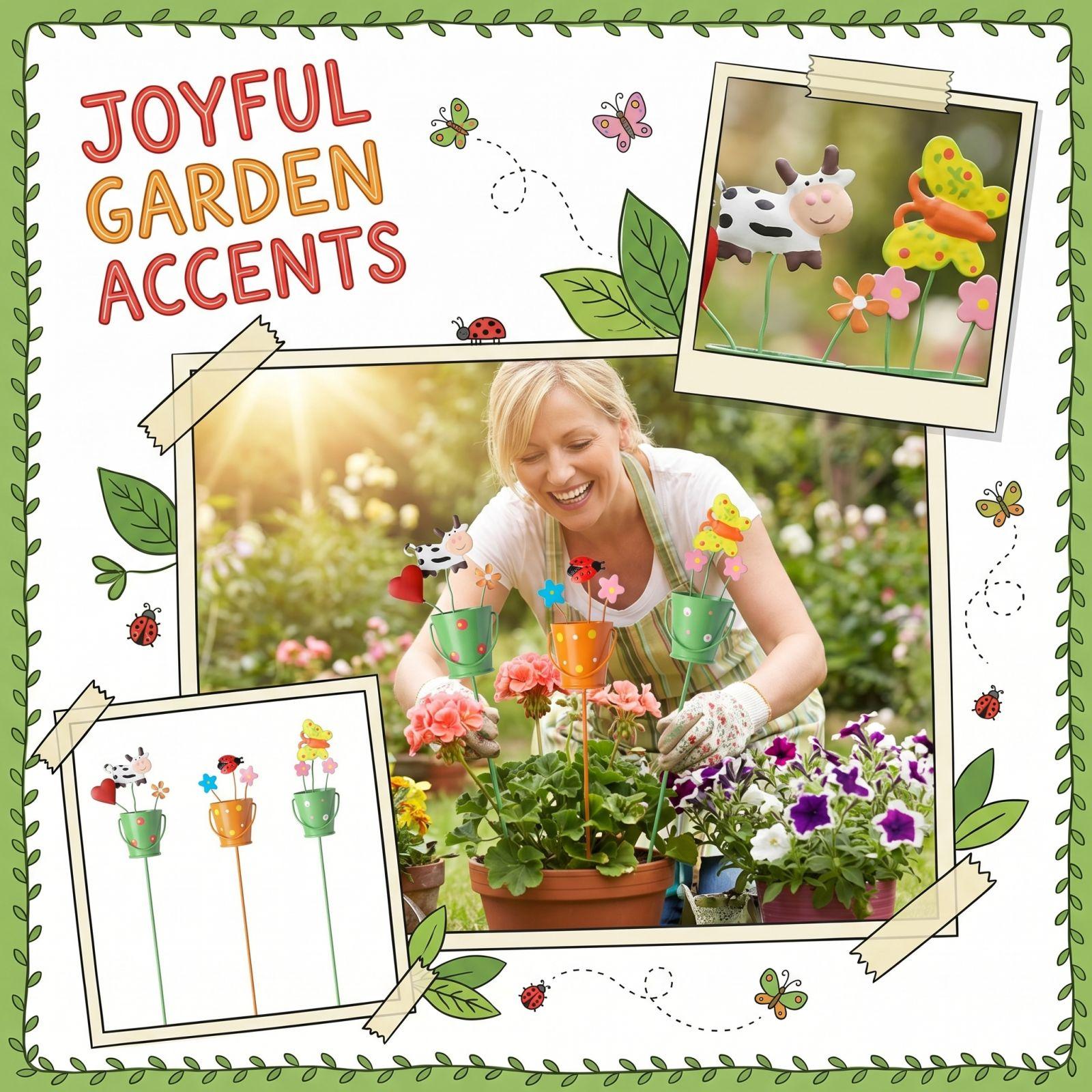 

Набор из 3 металлических садовых колышков, причудливые животные и цветы, декор для горшечных растений во дворе, разноцветные уличные украшения для клумб и газонов One Size