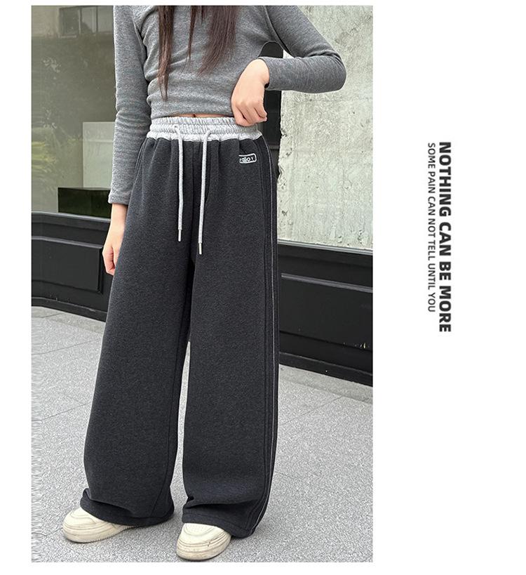Girls' 2025 Fleece Wide-Leg Sweatpants - Fashionable, Thick, Casual Sports Pants for Autumn and Winter