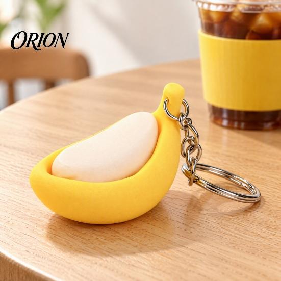 Cute Backpack Accessory Banana Fidget Clicker Keychain, 3D Printed Stress Relief Toy with Desktop for Focus Mechanical Switch, Sensory Teens