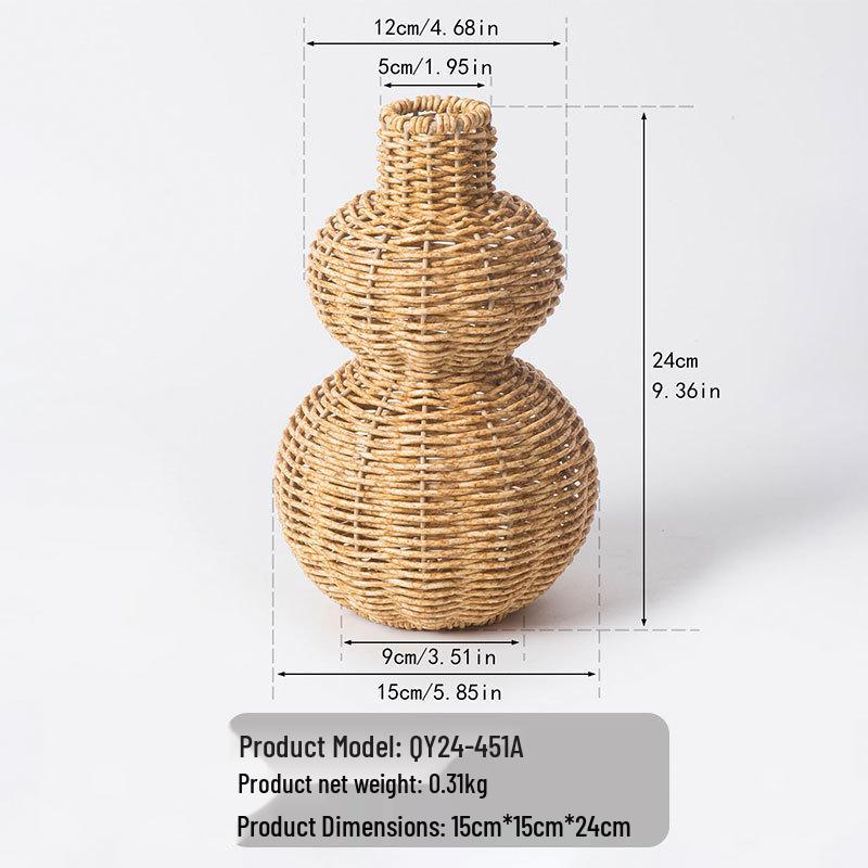 Retro Imitation Rattan Woven Plastic Vase for Flower Arranging - Decorative Desktop Flower Holder