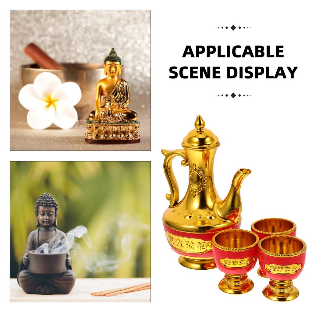 Luxury Gold Finish Worship Set with Chalices Water Bowls for Buddhist Altar Tibetan Rituals Divine Offerings Gold Chalice