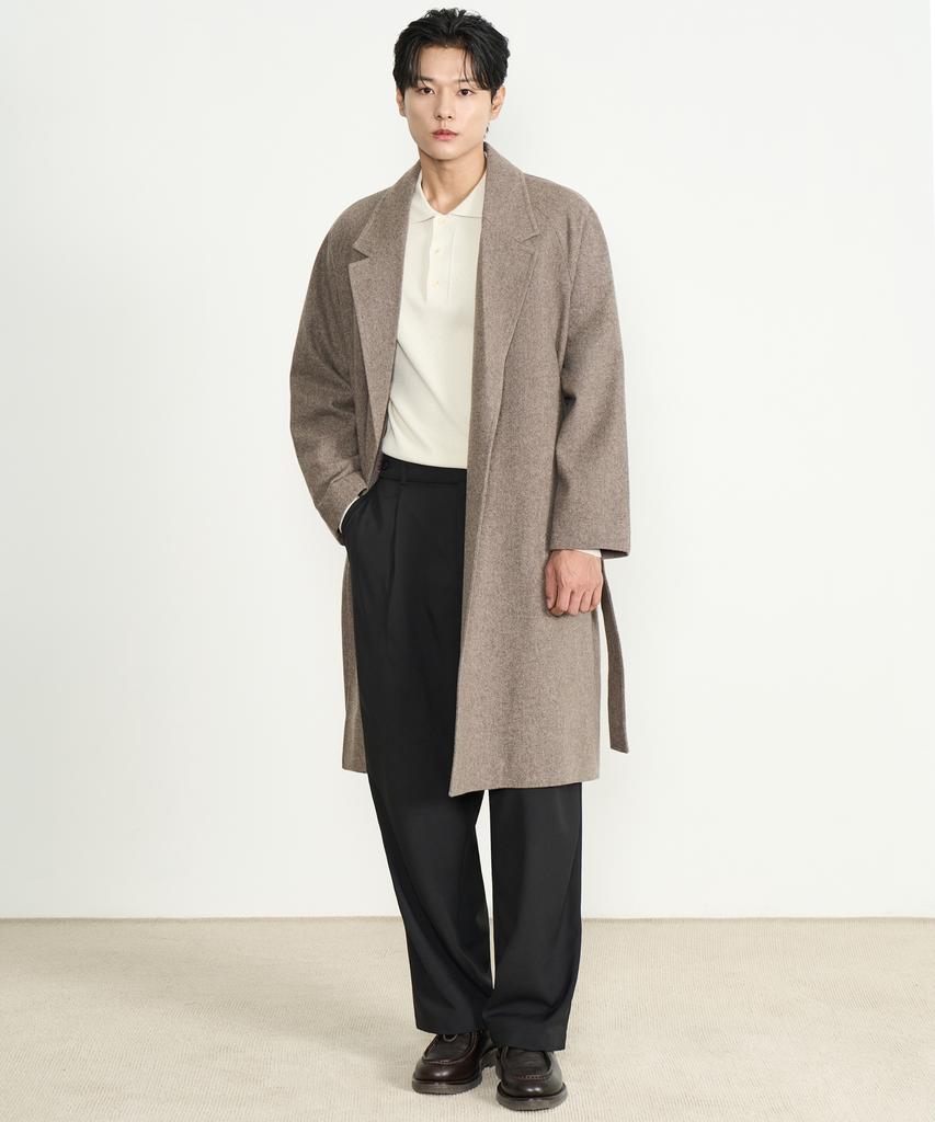 Prairie Light Merino Wool Oversized Robe Long Coat (Herringbone Brown)