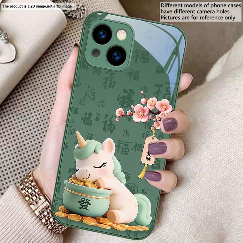 

The auspicious unicorn For iPhone 17 Air 16 E 15 14 13 Plus 12 mini 17 Pro Max 11Pro XR Xs X 7 8 11 Tempered Glass Phone Case iPhone 13 mini
