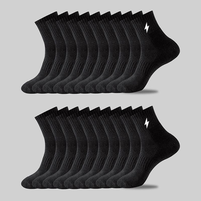10 Pair Black and White  Embroidered Lightning Men's and Women's Solid Color Medium Socks Thin Soft Sports Neutral Couple Sock