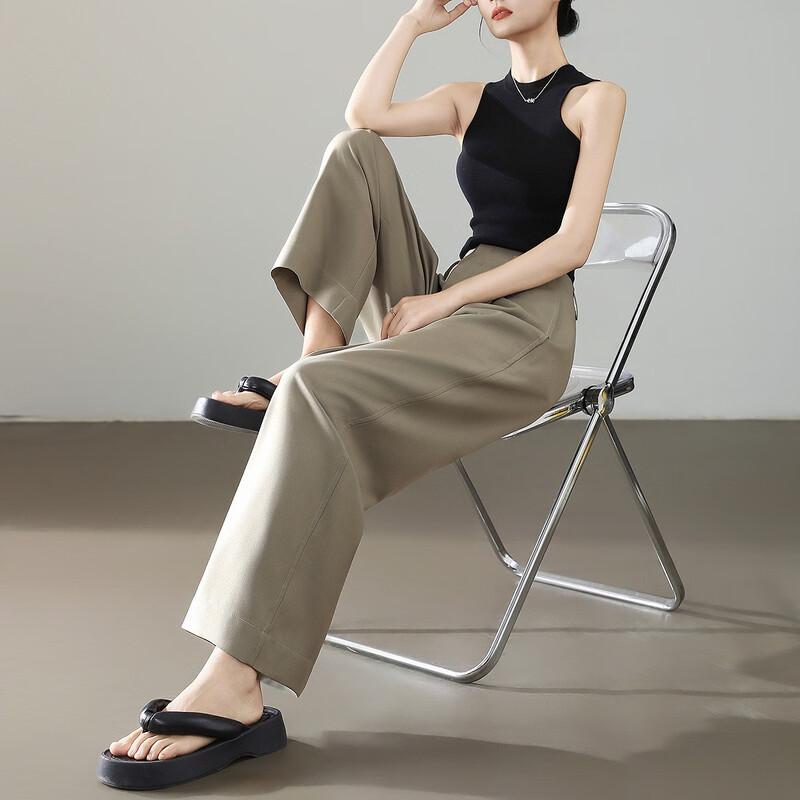 Demana Women's Elegant Summer Pleated Cropped Straight Leg Pants