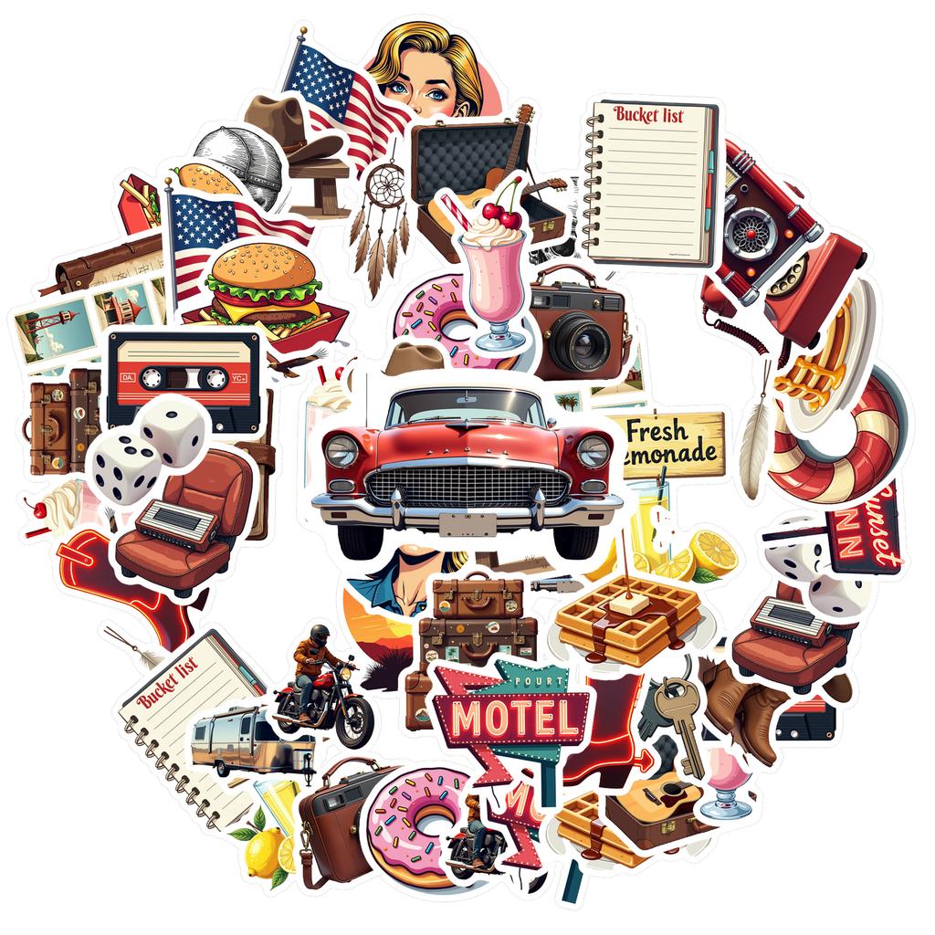 35-70pcs Retro Travel Lifestyle Stickers Aesthetic Decals For Laptop Phone Fridge Luggage Water Bottle Stationery Stickers