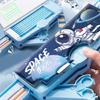 Novelty Pencil Box with Safety Scissors Sharpener Timetable Finger Wrap Tape Clear Ruler Eraser for Children Boy Girl