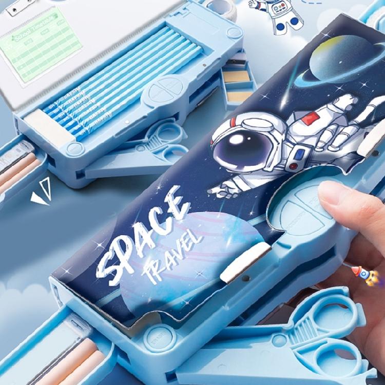 Novelty Pencil Box with Safety Scissors Sharpener Timetable Finger Wrap Tape Clear Ruler Eraser for Children Boy Girl