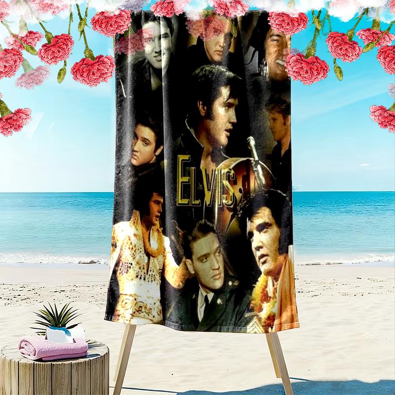 Music Elvis Print Beach Towel, Large Soft Quick Dry Towel for Beach Camping Swimming