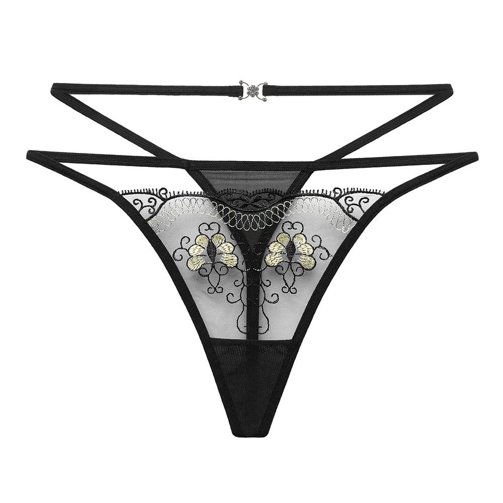 Dame Tanga i Mesh med Broderi - Sexy, Pustende, Hul Design