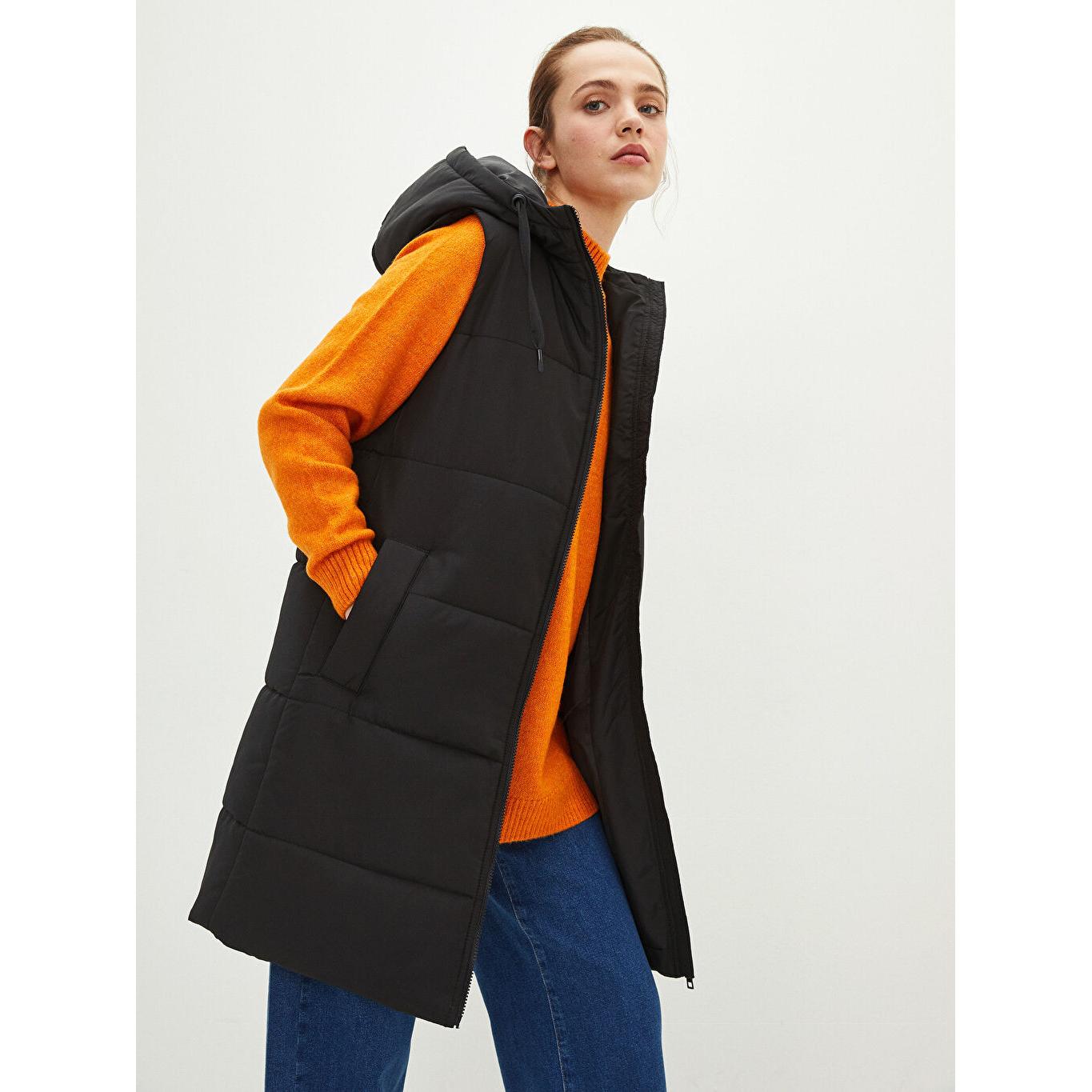 

Женский надувной жилет MODEST с капюшоном и карманами, черный