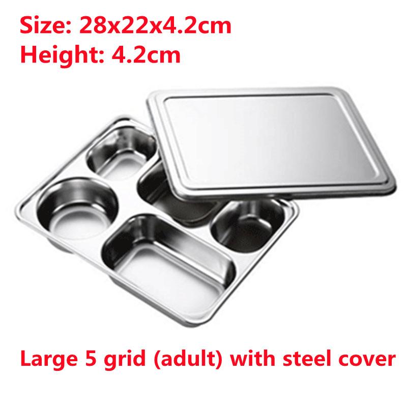 304 Stainless Steel Divided Dinner Tray Lunch Container Food Plate for School Canteen 3/5/4 Section Divided Bento Tray Tableware