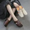 Retro Square Toe Thick Heel Fashion Slippers Breathable And Versatile Genuine Leather Women's Shoes