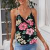 Kvinner V-hals Floral Tank Tops Dame Sommerferie Uformell Løs Vest T-skjorte