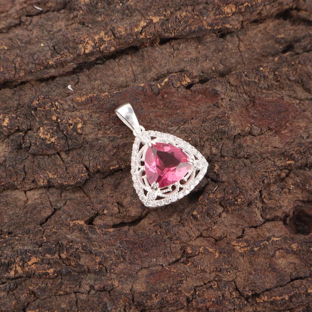 Pink Tourmaline Gemstone 925 Solid Silver Jewelry Zircon Pendant 0.99" For Gift CZP-8-9