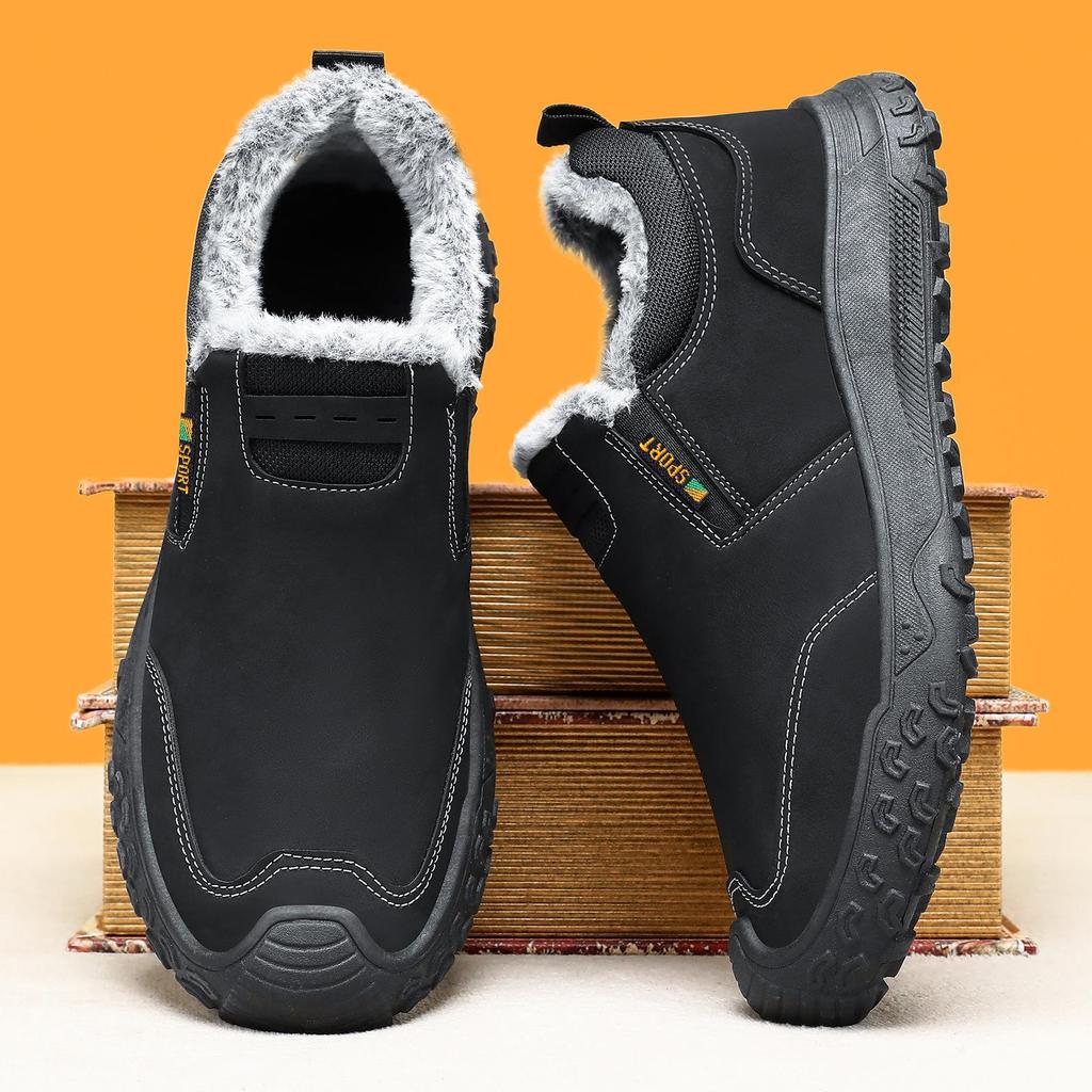 Men's Versatile Winter Snow Boots - Cross-Border, Cotton, Plus Velvet, Thickened, Lock Temperature, Warm, Casual Work Shoes.