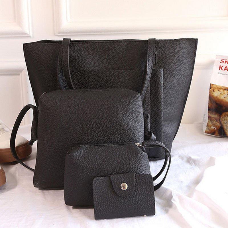 Fashionable Lychee Pattern Handbag Set For Women With 4 Pieces