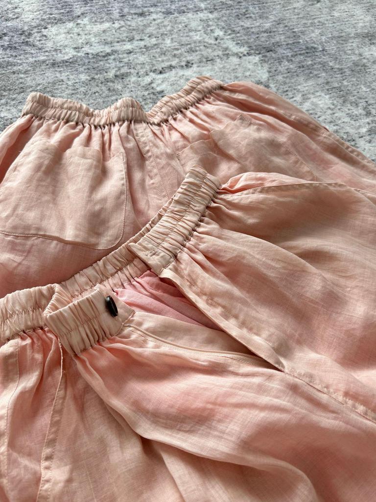 2024 Summer Arrival: Women's Shrimp Pink Tulle Linen Wide-Leg Long Pants