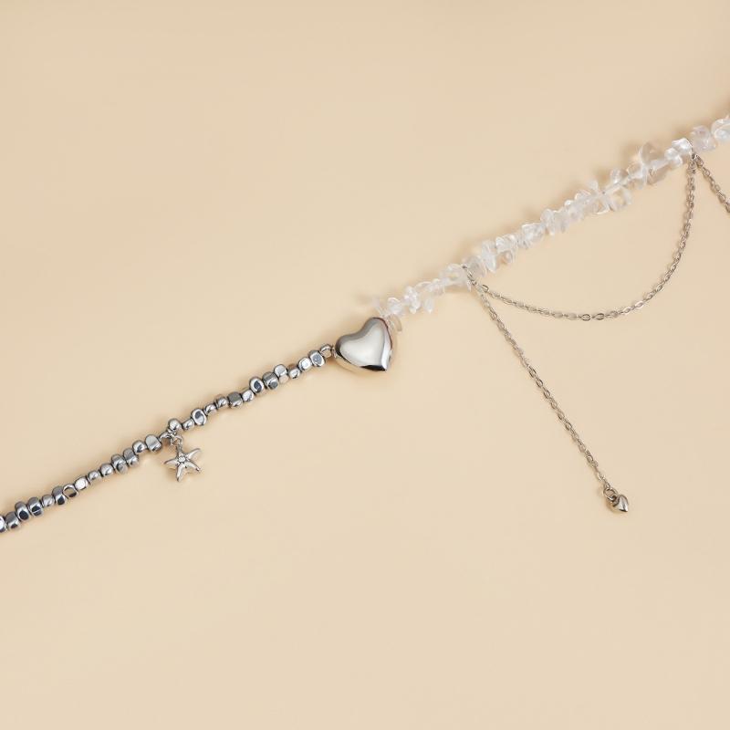 Herzanhänger-Halskette mit unregelmäßigen Perlen, handgefertigte Perlen-Schlüsselbeinkette für Dinnerpartys und Valentinstag