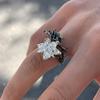 Fashion Black and White Mandala Flower Ring for Women Men Personality Metal Punk Unique Party Finger Rings Jewelry Accessories