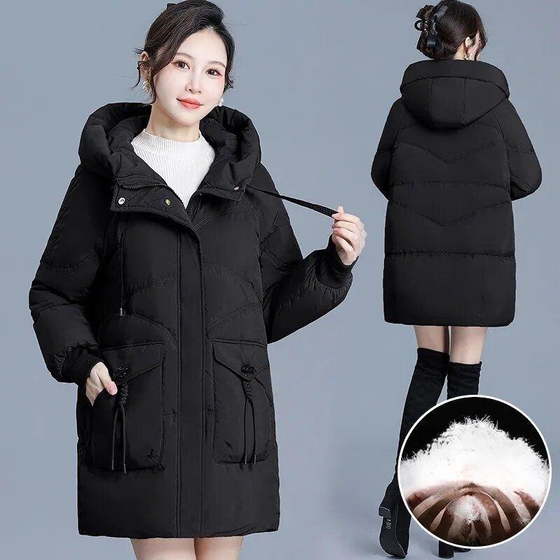 

Winter Down Cotton Clothes, Western Style, Winter Ladies, Autumn and Winter Jackets, Mid-length XXXXL чорний