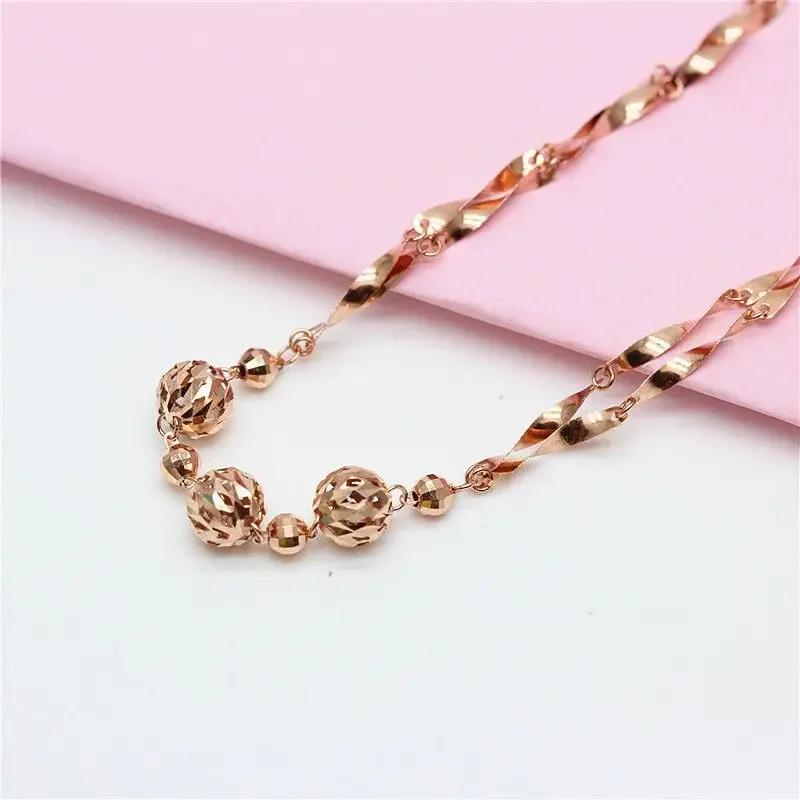 Simple and Shiny Round Beads Chain Bracelet for Women Copper Plated Rose Gold New In Bangles Party Zircon Gift