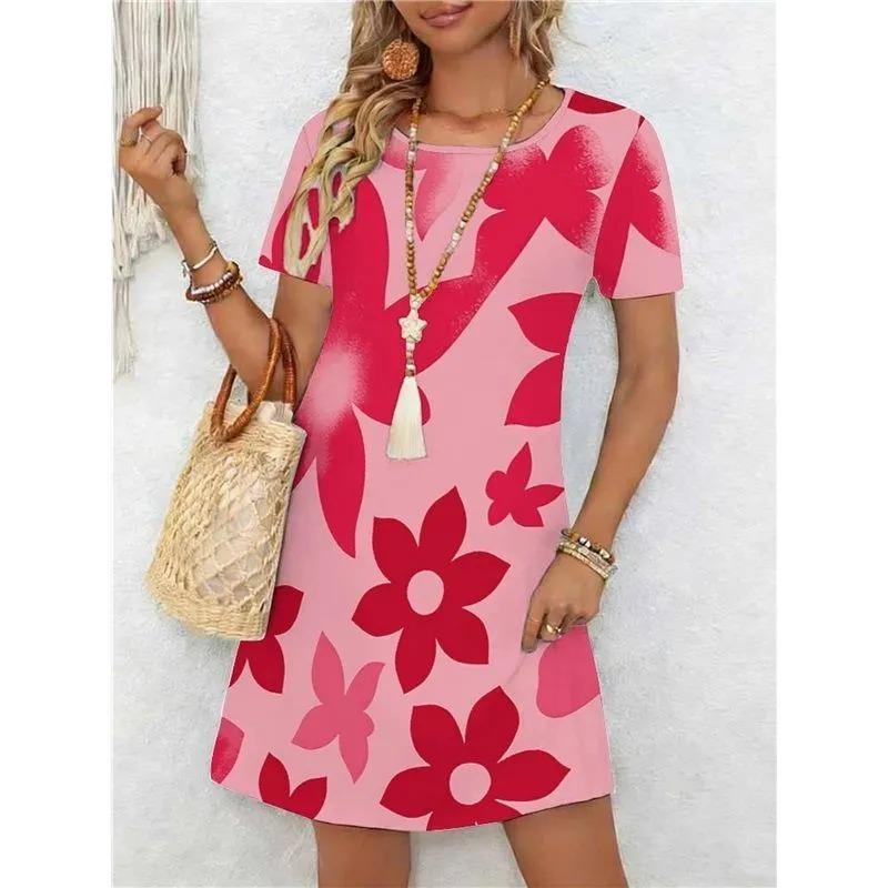 Summer Ladies 3D Printed Short Sleeve Dress Fashion Versatile Breathable Trend Casual