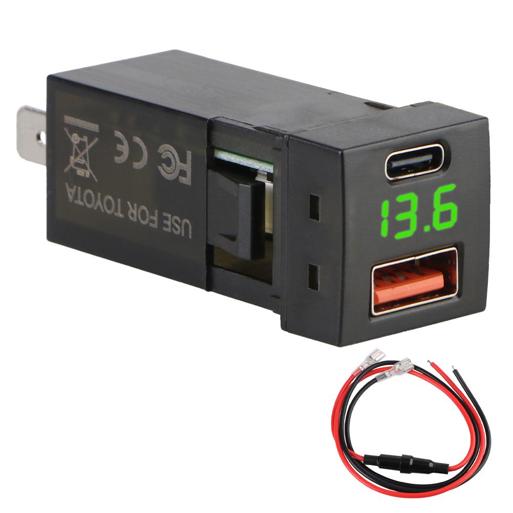 48W Voltmeter USB 18W + Type C 30W Fast car charger 12V-24V for toyota Power Socket Quick charging voltmeter Accessories