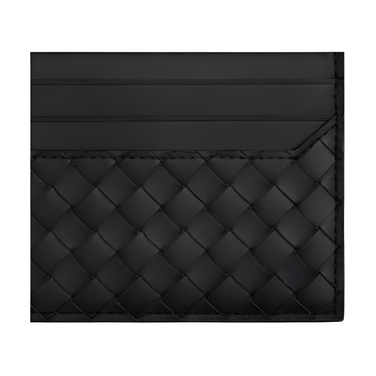 Bottega Veneta Intrecciato Flap Card Case Black/Silver Men Wallets 817397-V4LQ1-8803