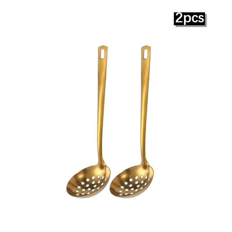 2/6pcs Stainless Steel Kitchenware Set Home Creative Korean Golden Soup Spoon Colander Pot Spoon Kitchen Cooking Frying S
