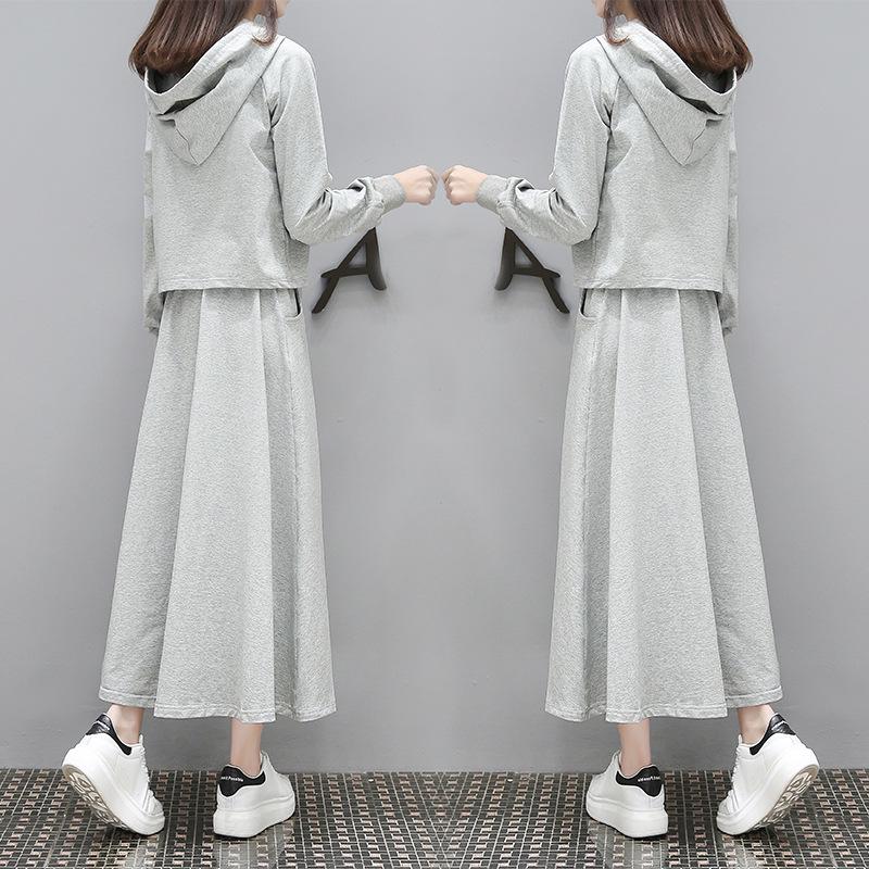 

2023 Plus Size Женский стильный свитер-платье костюм - весна/осень, прикрывающий живот, облегающий крой XL серый