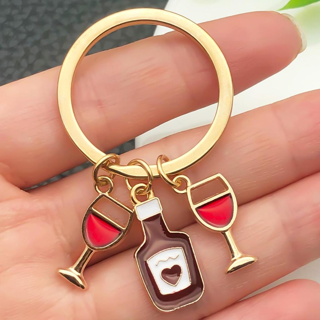 Creative Drip Oil Wine Beer Glass Keychain Pendant for Men's Car Keys & Women's Bags