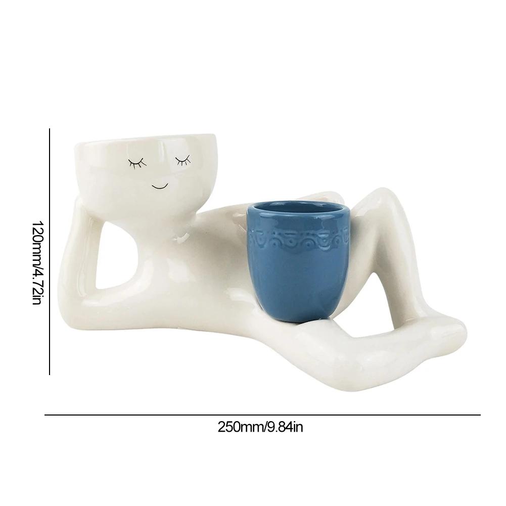 Face Flower Pot Planter Figure Art Statue Ornament Home Human Resin Decorative Potted with Drainage Hole Succulents Vase