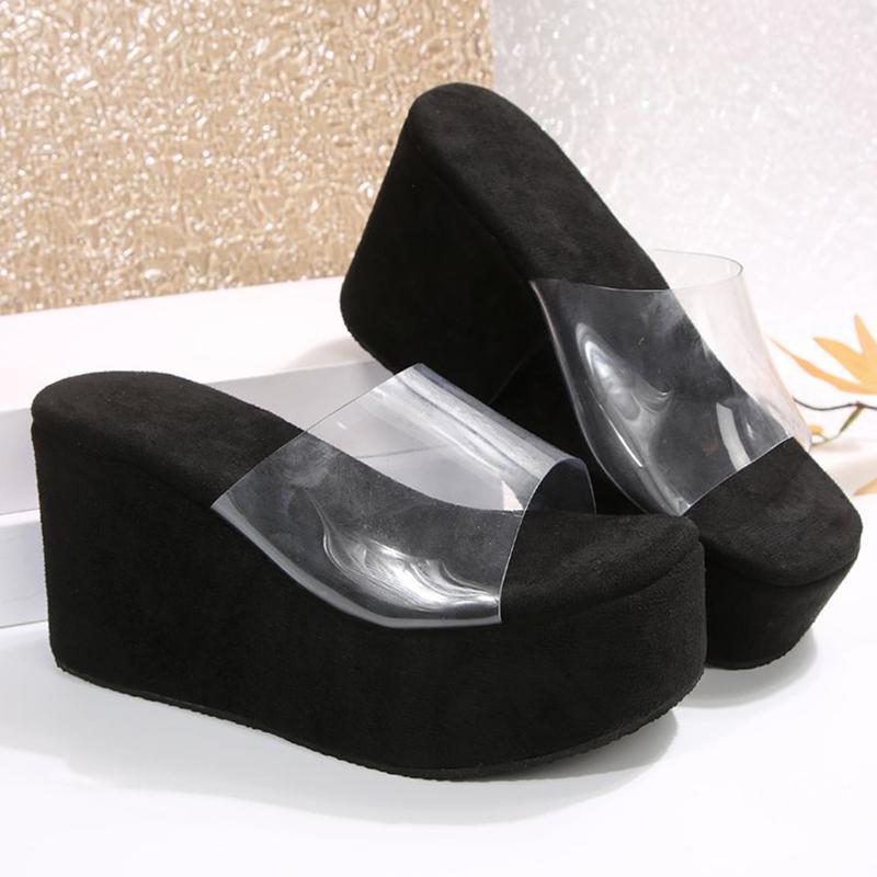 Fashion Comemore Summer PVC Transparent Strap Sandals Slipper Fashion Thick Bottom Outside Wear Women's Shoes 10cm High Heeled Sandales