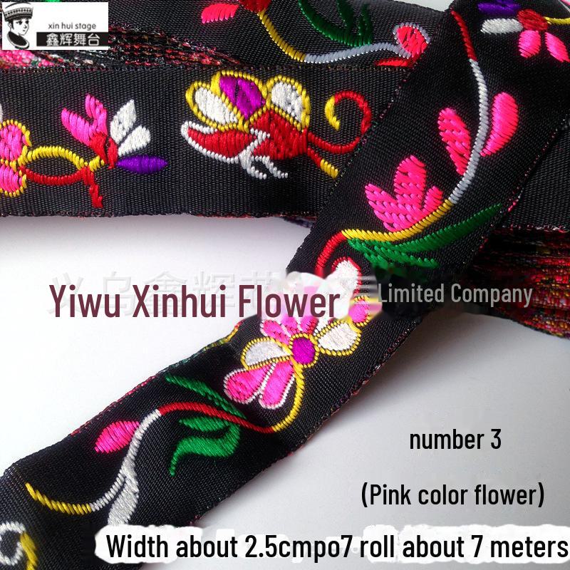 Panglică de dantelă brodată etnică Xinhui de 2,5 cm pentru meșteșuguri DIY