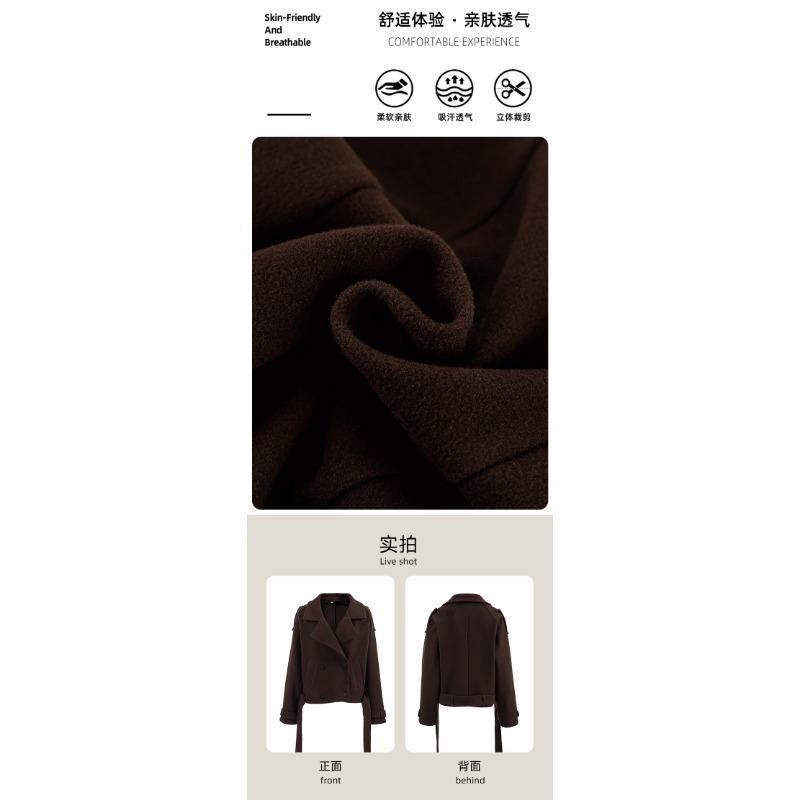 Women French Style Thick Loose Brown Double Breasted Woolen Commute Coat