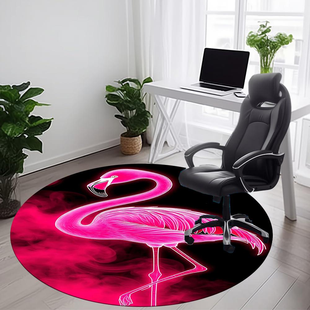 1pcFlamingo Neon Office Round Area Rug, Indoor Mat Suitable ForOffice, Under Office Chairs Bedroom Living Room Home Decor, Room Deco 052