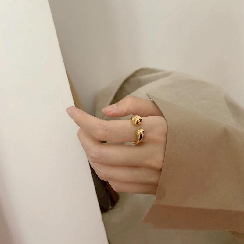 European & American Retro Irregular Water Drop Open Ring - Women's Adjustable Gold Smooth Ball Joint Ring
