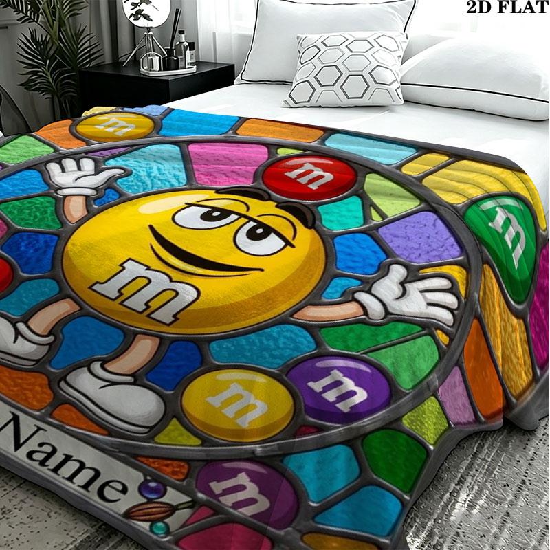 1PC M&M's Custom Name Patterned Flannel Blanket Suitable For All Seasons for Home Decor Warmth and Comfort Gifts Holiday Present