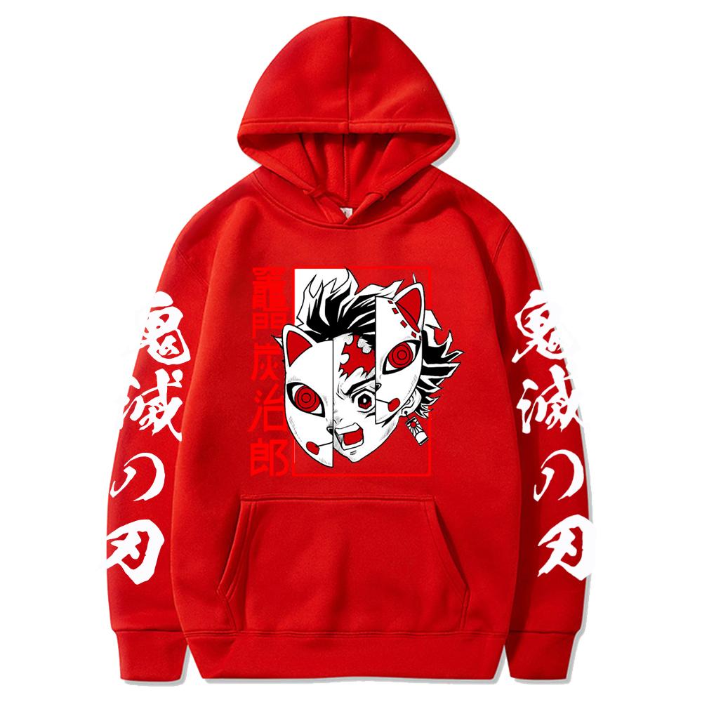 Fashion Sweatshirts Long Sleeves Loose Streetwear Hoodie Tops Anime Demon Slayer Hoodie Men's Print Pullovers Printed Harajuku