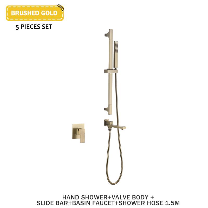 Skrytá ruční sprchová sada s teplou a studenou vodou, koupelnová nastavitelná nerezová ocelová posuvná hlavice se 2 funkcemi, otočná tryska, mosazné tělo ventilu