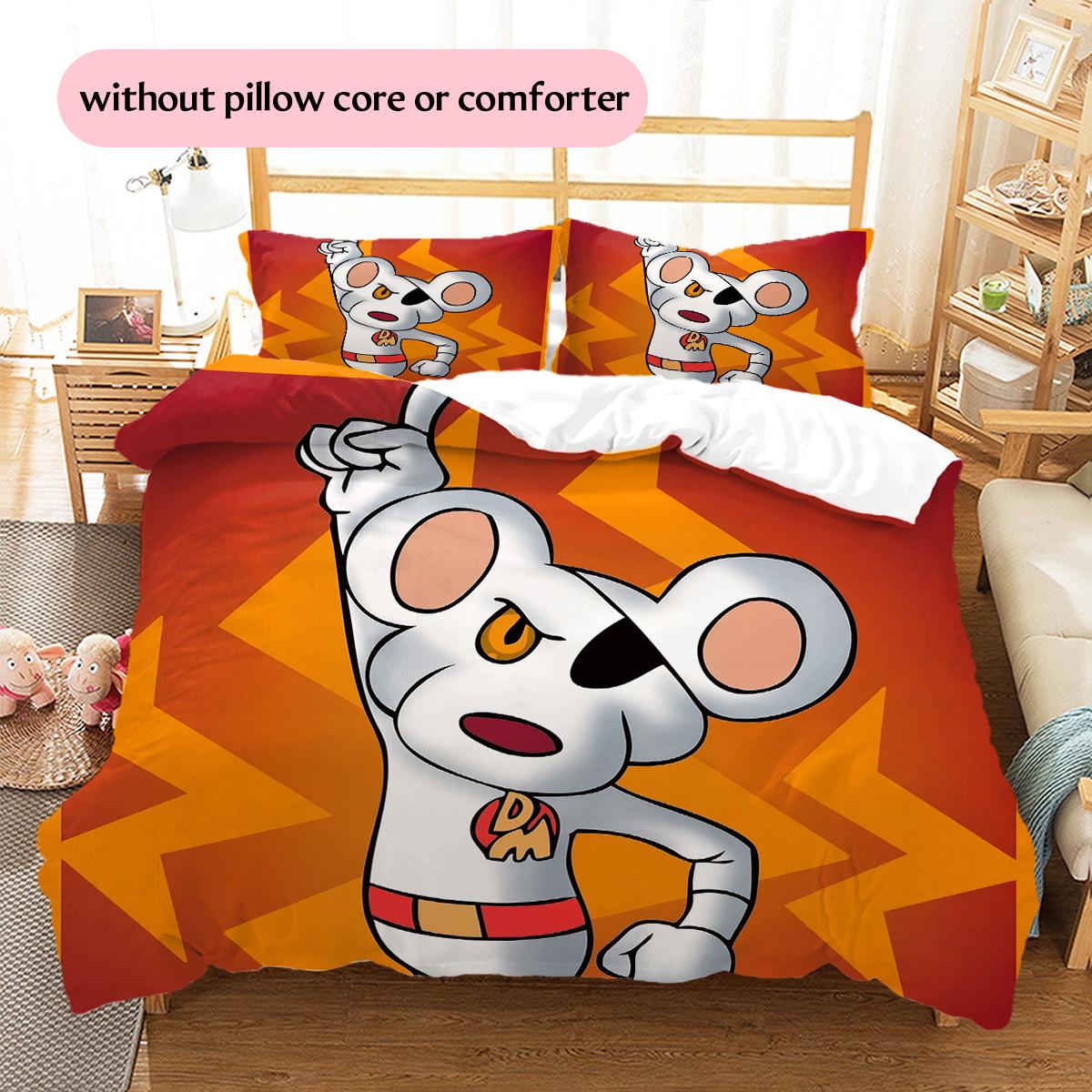 Danger Mouse Pattern Bedding Quilt Set Home Decoration Gift (1 * duvet cover + 2 * pillowcase without core) 135x200cm