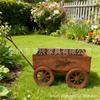 Creative Outdoor Garden Wagon Planter Decorative Metal Flower Pot with Vintage Cart Design for Planting Fresh Flowers and Green Plants